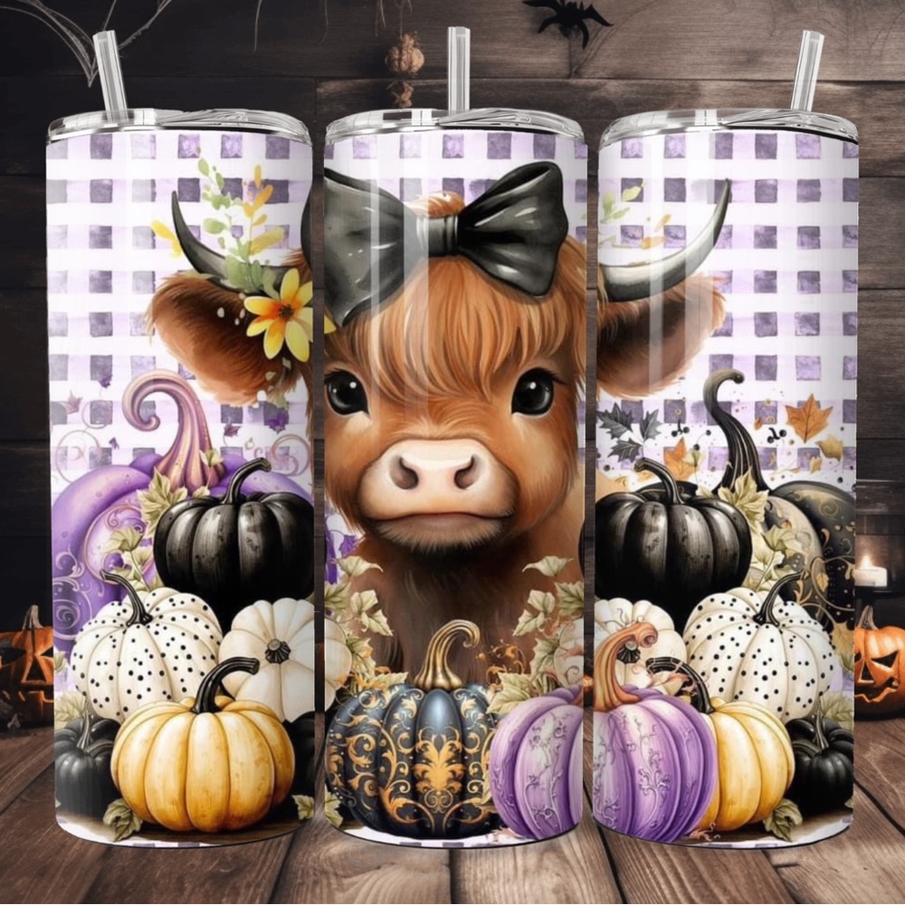 🤑2 for $50 🤑Fall baby Highland cow 20oz handmade tumbler